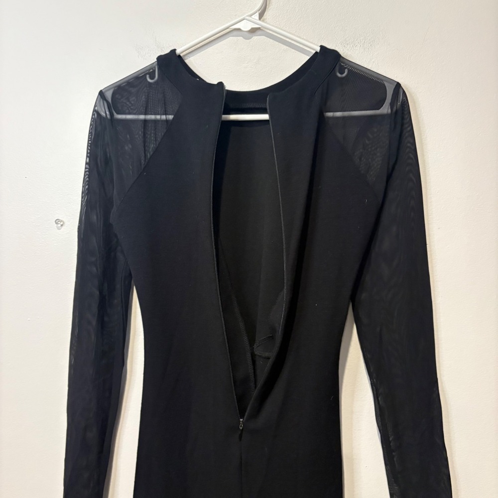 French Connection‎ Black Sheer Mesh Long Sleeve Bodycon Cocktail Party Dress - Picture 10 of 11